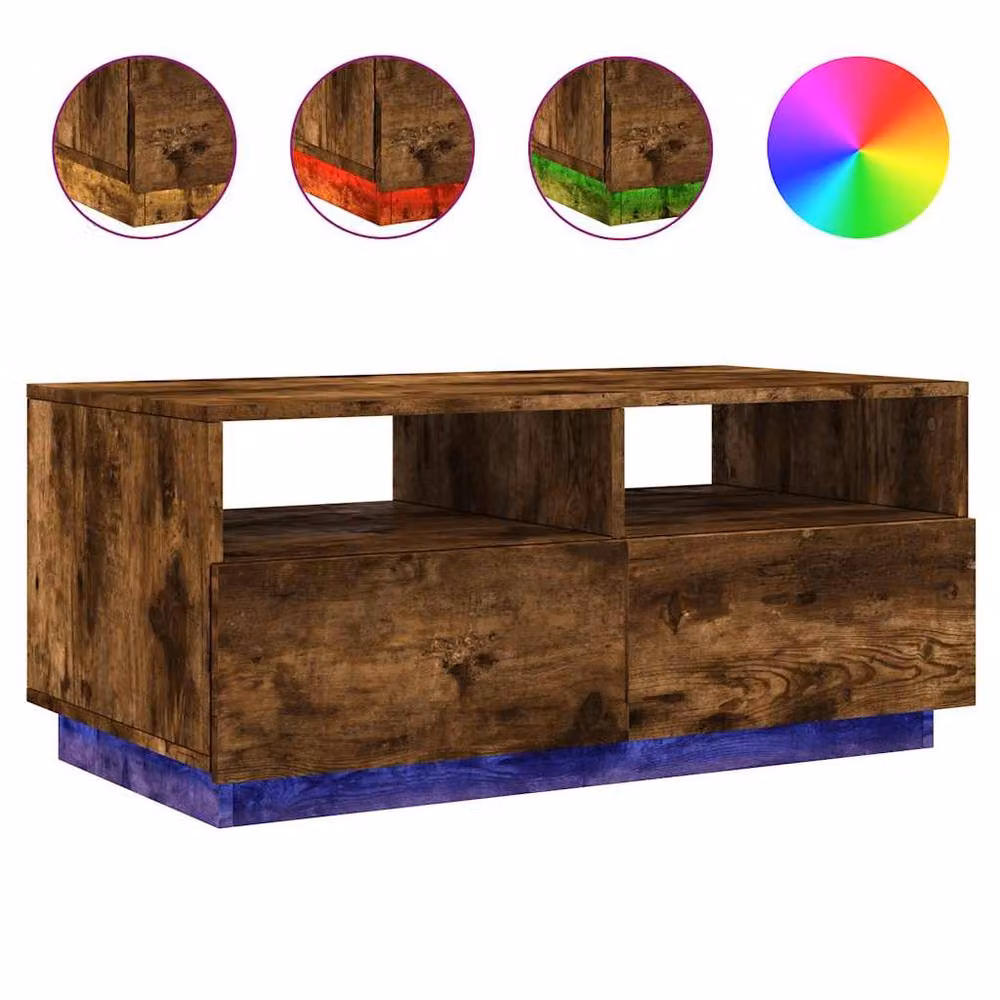 Berkfield Home Modern Coffee Table with LED Lights in Smoked Oak Brown, W: 90 cm, D: 49 cm, H: 40 cm – 3