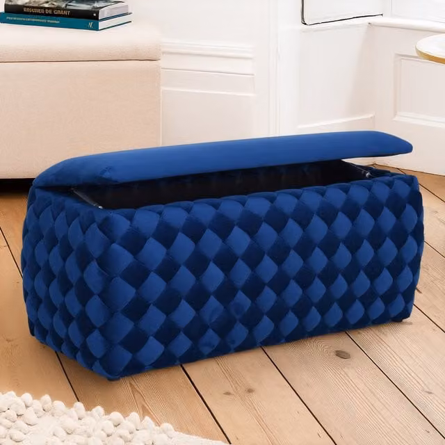 Artemis Home Plumeo Large Velvet Storage Ottoman in Blue
