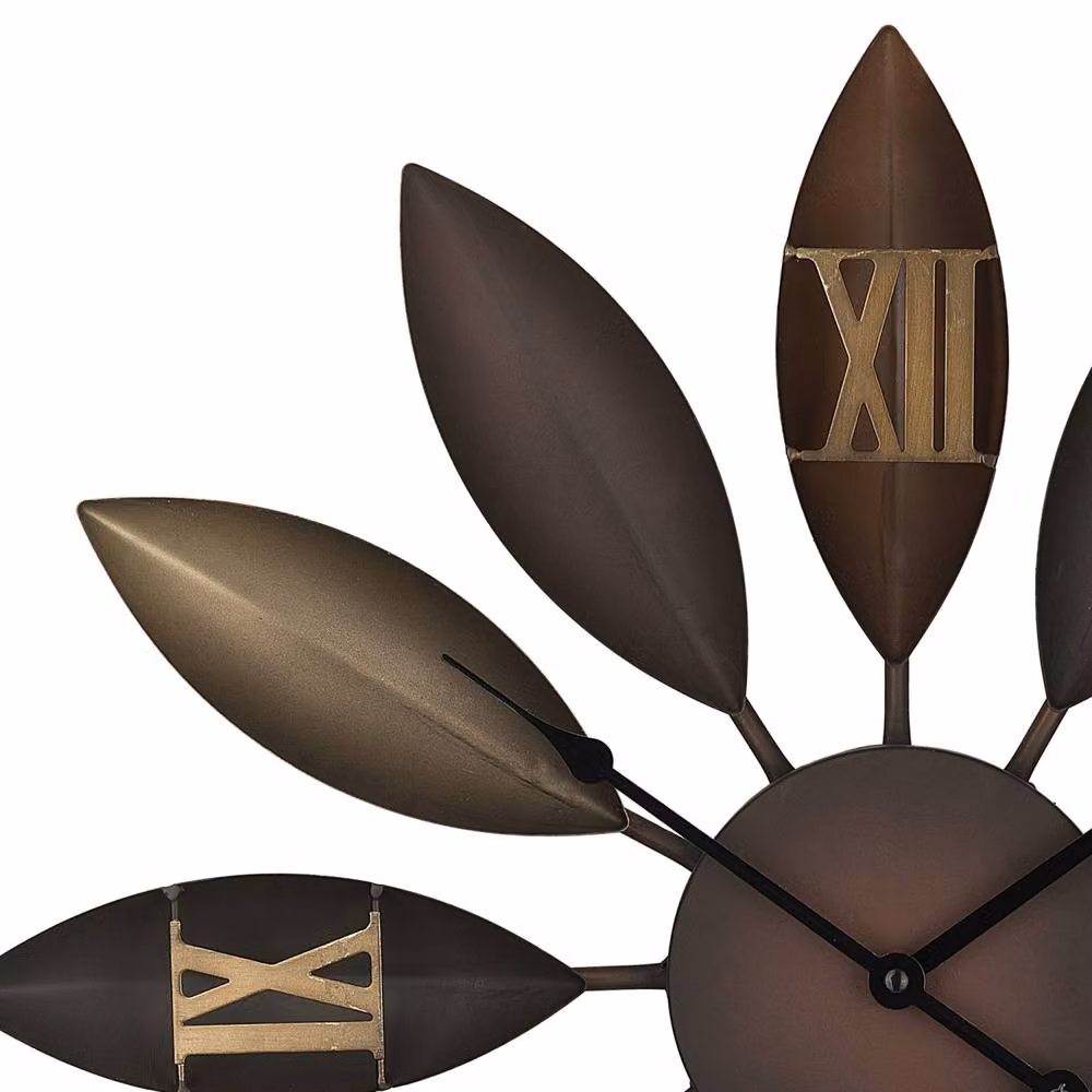 Wyld and Coco Distressed Brown Iron Floral Wall Clock with Silent Quartz Movement, Diameter: 55 cm – 2