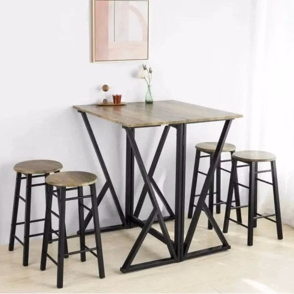 FORGEVIO Brown Folding Bar Table and Chairs Set with Industrial Wood Design – 5