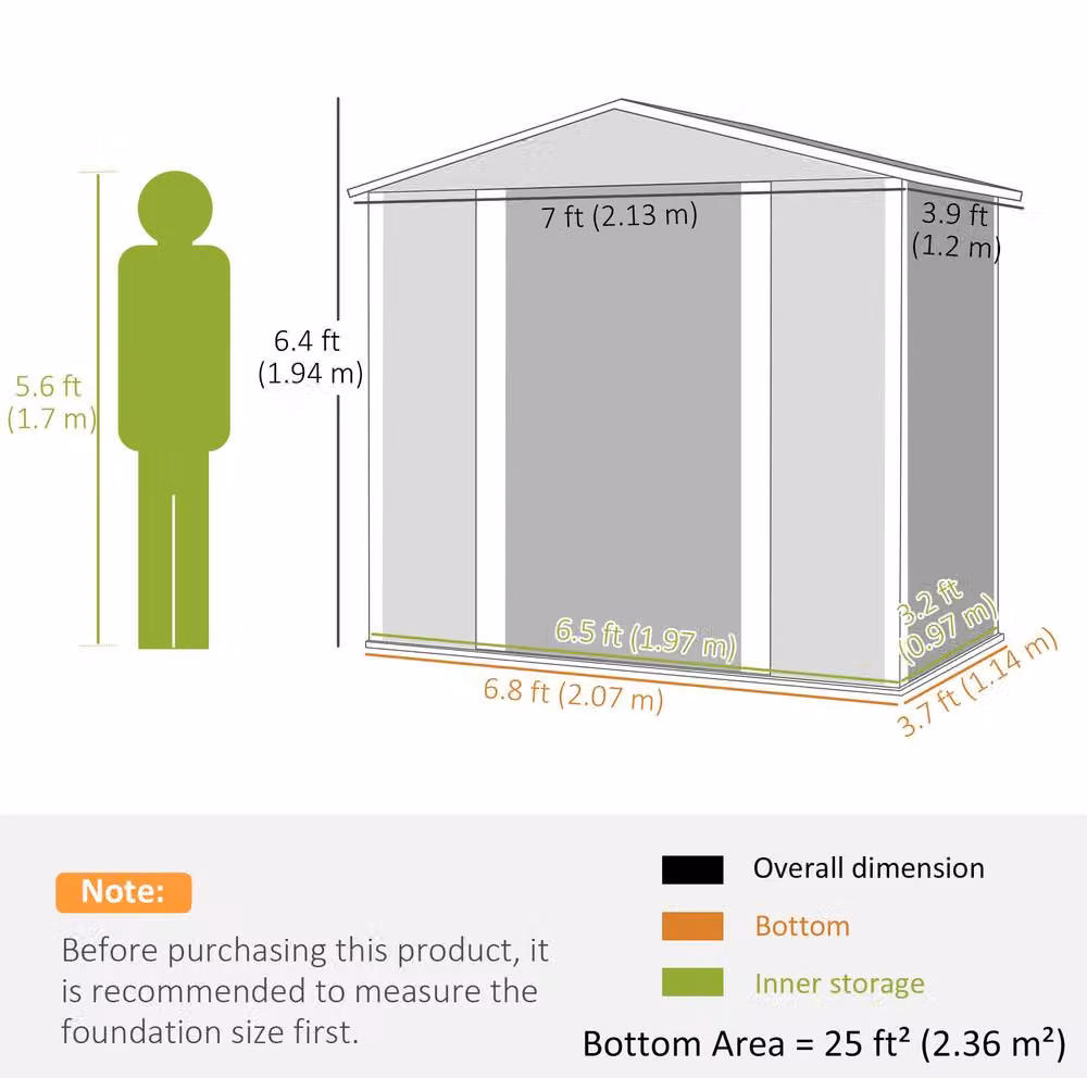 STILVORA Grey Metal Garden Storage Shed with Double Sliding Doors, H 194 x W 213 x D 122 cm – 4