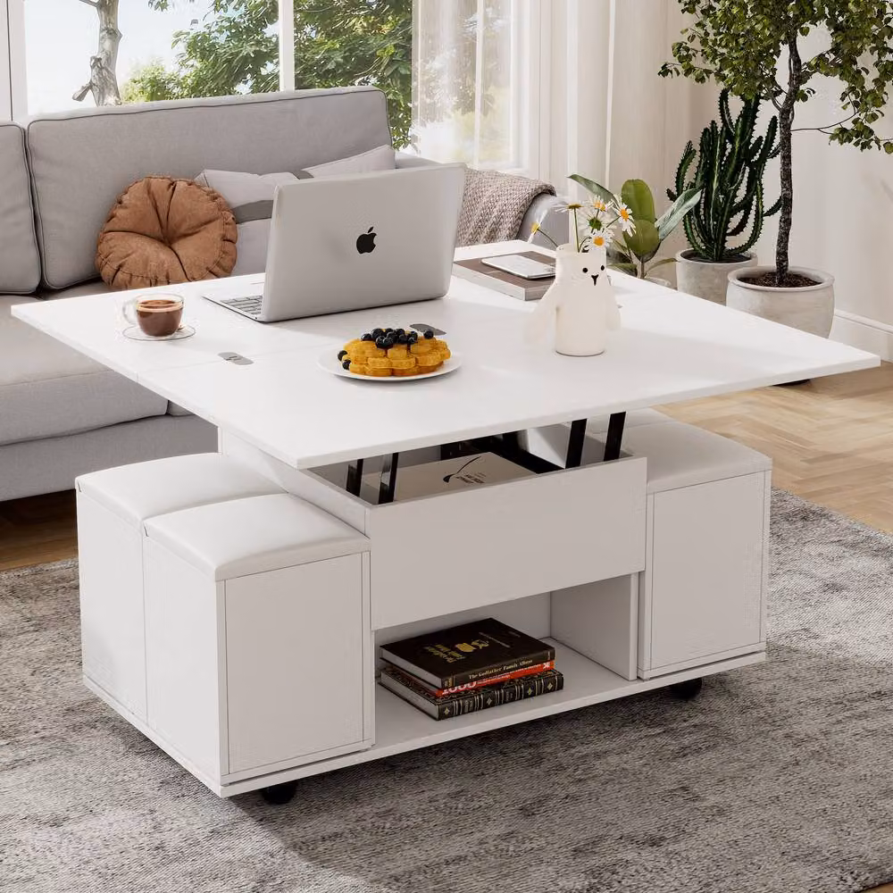 STILVORA Modern White Rectangular Coffee Table with Lift Top and Hidden Storage, Width: 100 cm – 2