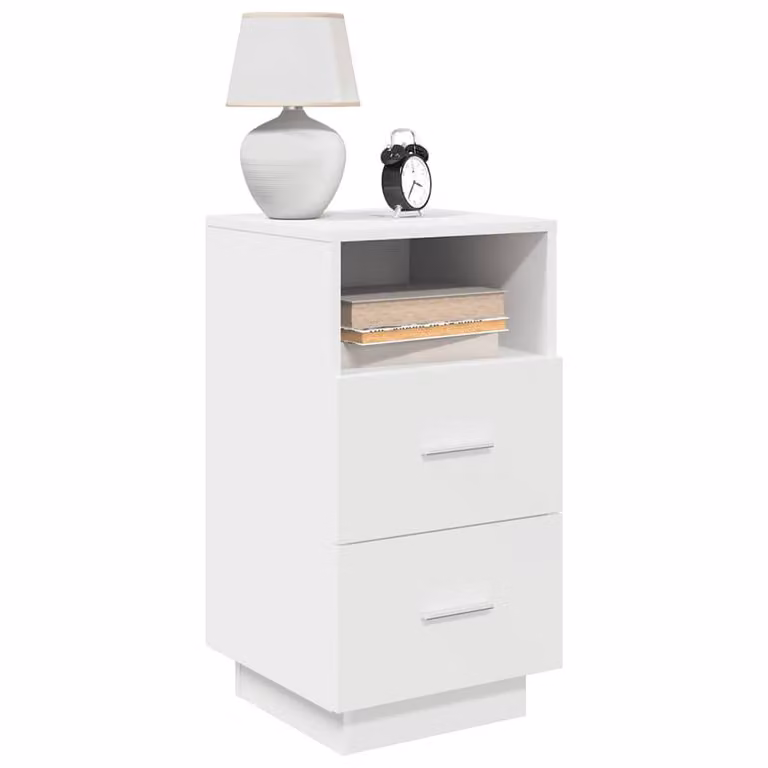 Berkfield Home Set of 2 Durable White Bedside Cabinets with 2 Drawers, W/D/H: 36 x 36 x 68 cm