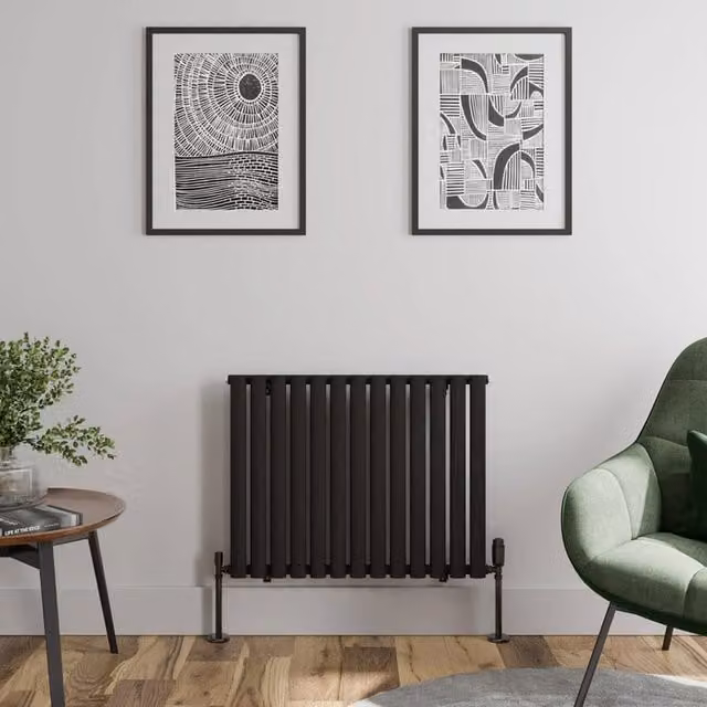 Temprazo Oval Tube Single Panel Horizontal Designer Radiator in Black, W/H: 60.0 x 78.0 cm