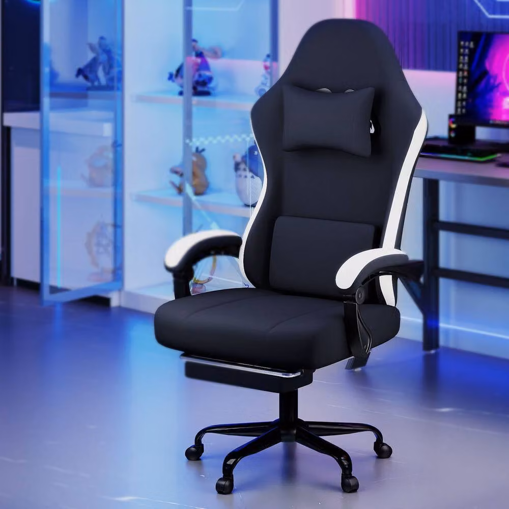 Levede Black Fabric Gaming Recliner Chair with Adjustable Height and 360 Degree Swivel – 3