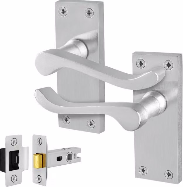 AFIT Satin Chrome Scroll Door Handle and Latch Set, Silver, W/D/H: 15.0 x 15.0 x 1.5 cm – 1