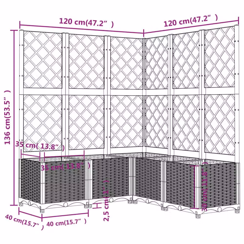 Berkfield Home Garden Planter with Trellis in Black, W/D/H: 120 x 120 x 136 cm – 6