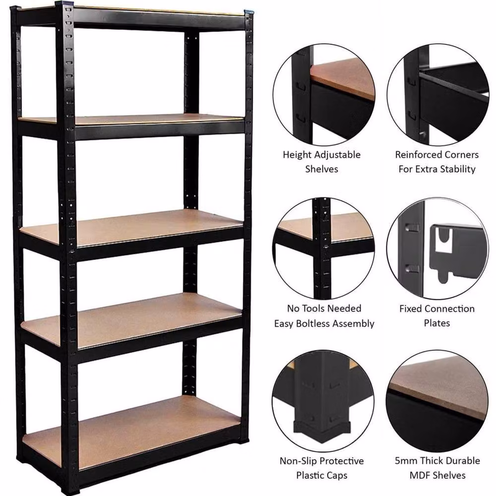 PAWNORA 5 Tier Metal and MDF Freestanding Shelving Unit, Black, Height: 180 cm – 2