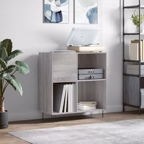 vidaXL Record Cabinet in Grey Sonoma, W/D/H: 84.5 x 38.0 x 89.0 cm – 2