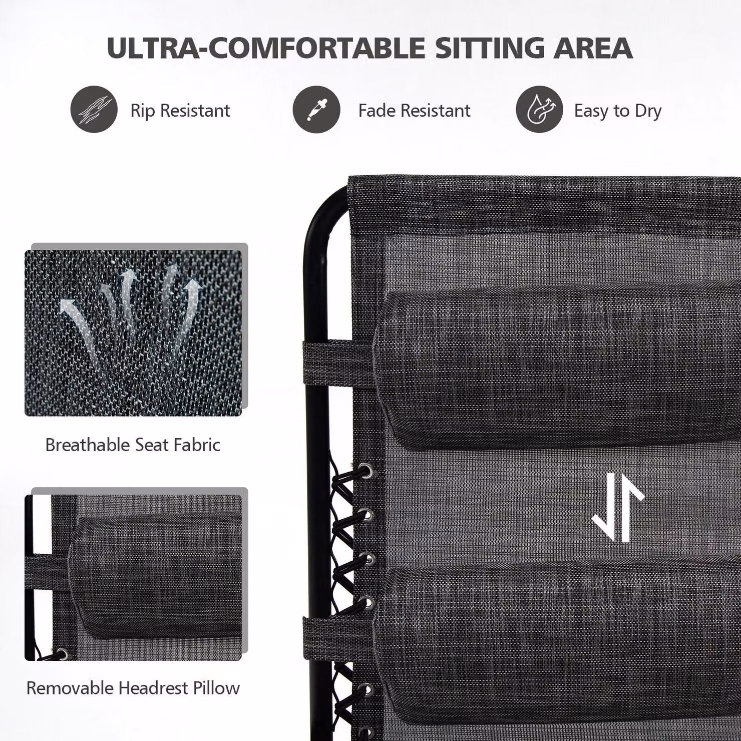 Costway Set of 2 Grey Zero Gravity Folding Recliner Chairs with Removable Headrests for Garden and Terrace – 5