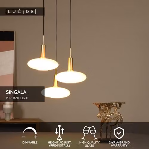 Lucide Singala Pendant Light in Matt Gold/Brass, Diameter: 55 cm – 2