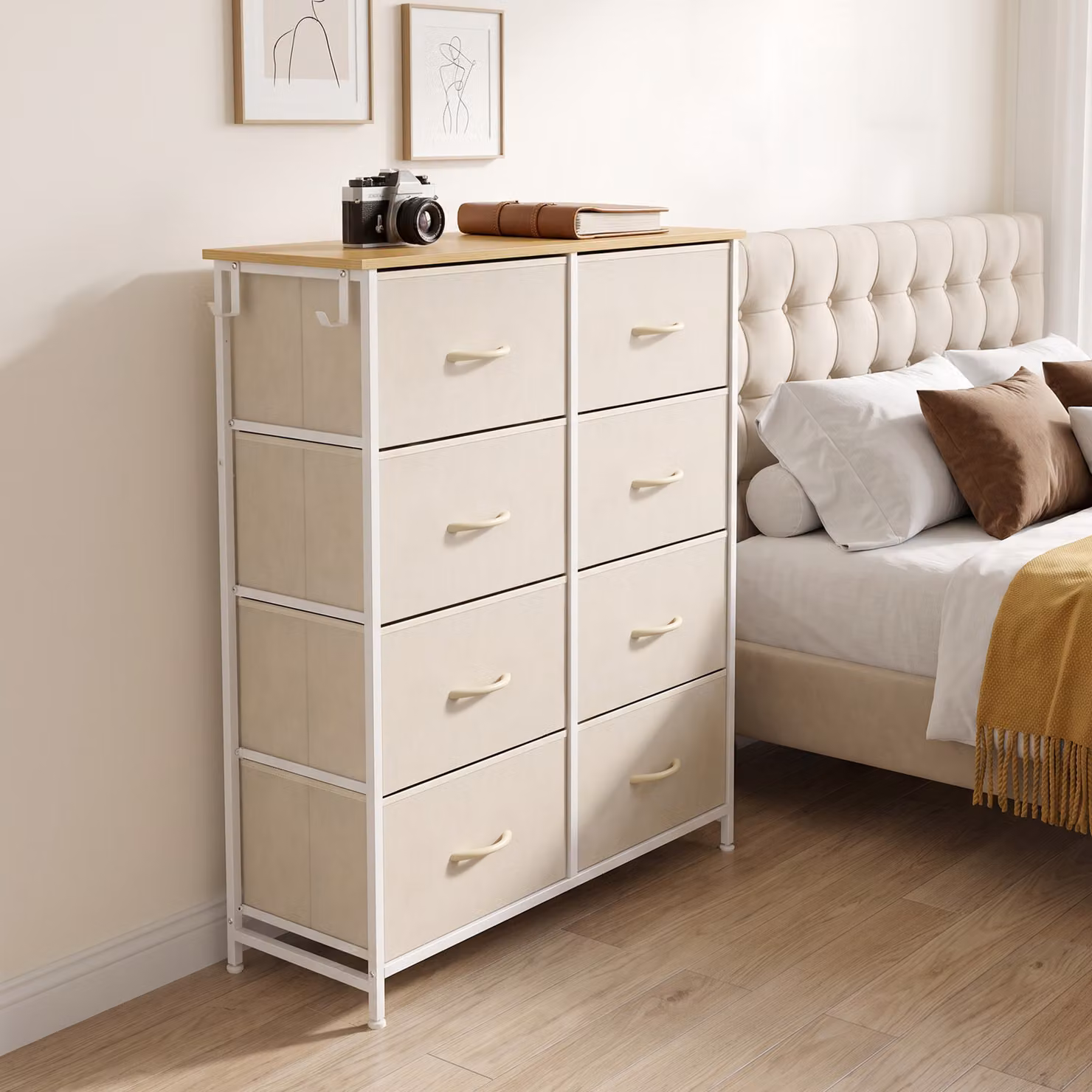 HOMCOM Beige Chest of Drawers with 8 Fabric Drawers and Steel Frame – 2