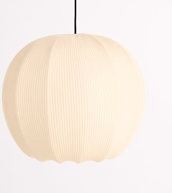CGC Lighting Modern Round Ribbed Stretch Cotton Fabric Lampshade in Cream and Beige, Diameter: 38 cm