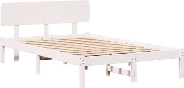 Berkfield Home White Solid Pine Wood Bed Frame with Headboard W/D/H: 140 x 190 x 74 cm – 1