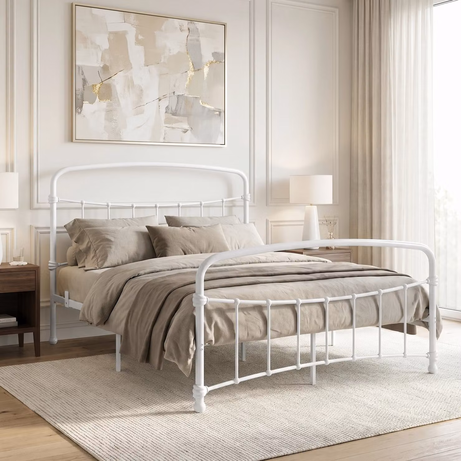 Arcforge White Metal Bed Frame with Curved Headboard, W/D/H: 190 x 90 x 120 cm