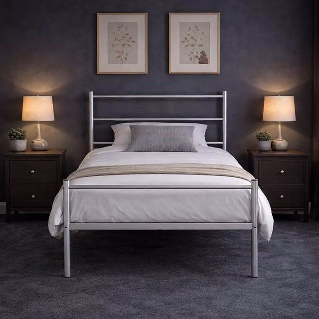 House of Home Single Metal Bed Frame in Silver, W/D/H: 90 x 190 cm