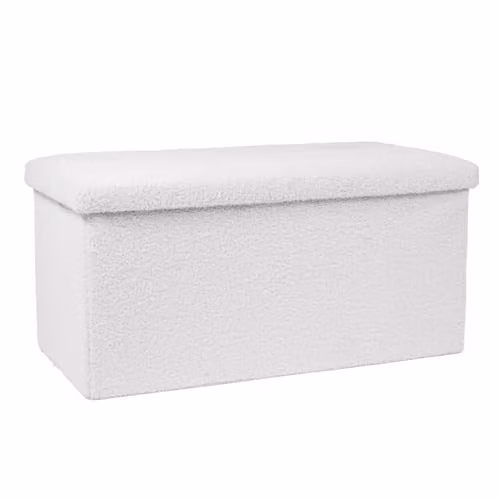 OHS Boucle Storage Ottoman and Footstool with Removable Lid in White and Beige, W/D/H: 40 x 40 x 40 cm – 1