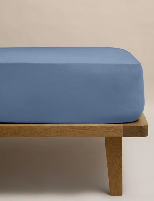 M&S Pure Brushed Cotton Flannelette Deep Fitted Sheet, Blue, 180 x 200 cm