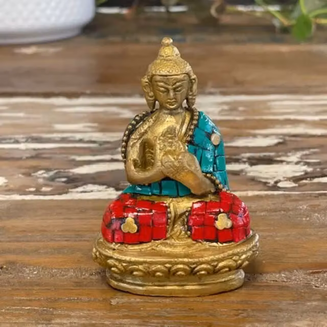 KDMK Gold Brass Buddha Figure, Height: 7.5 cm