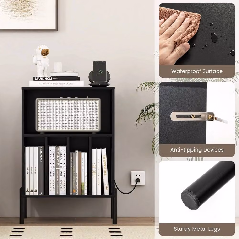 Kelvenix Modern Black Vinyl Record Player and Turntable Stand with Media Compartments – 3