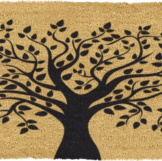 Artsy Tree of Life Harmony Double Door Patio Doormat, Black Non-Slip Coir and PVC