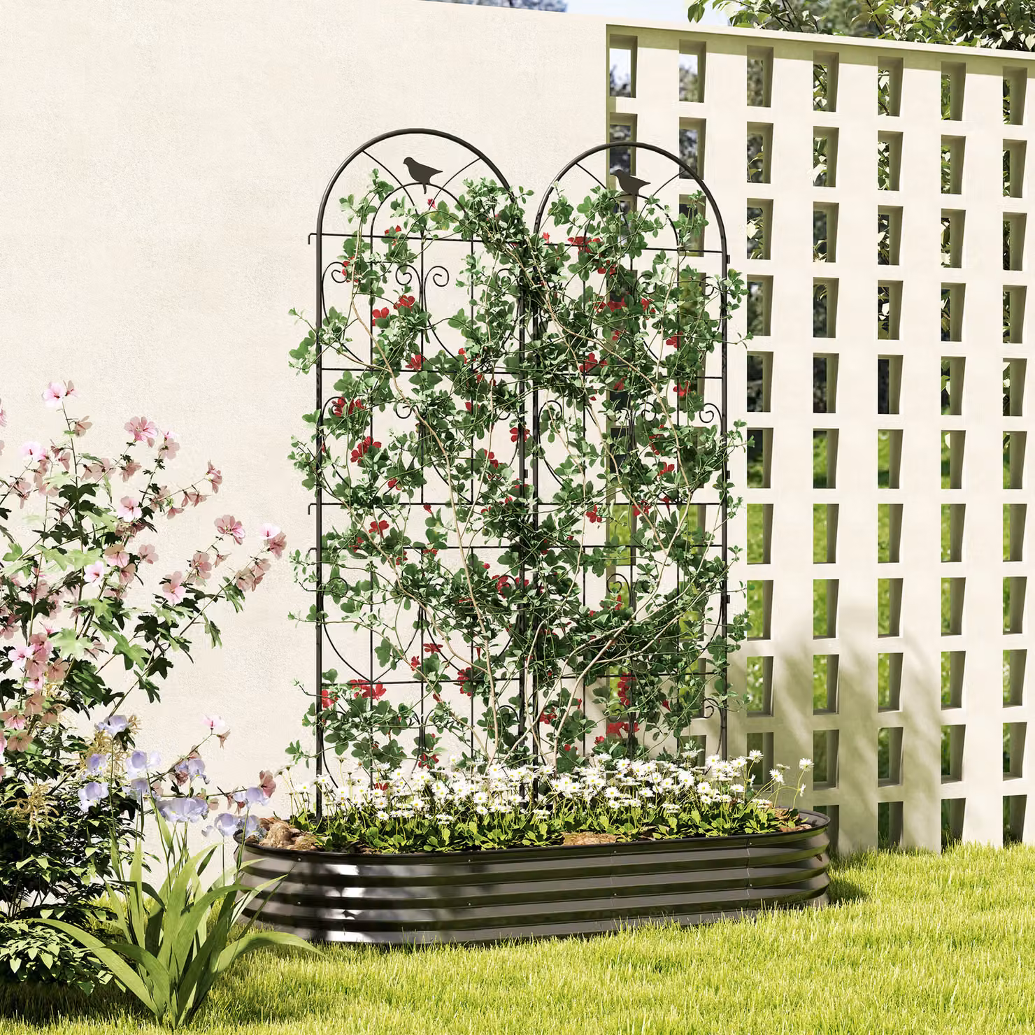Outsunny Set of 2 Black Metal Garden Trellis Panels for Climbing Plants, H 180 x W 50 cm – 2