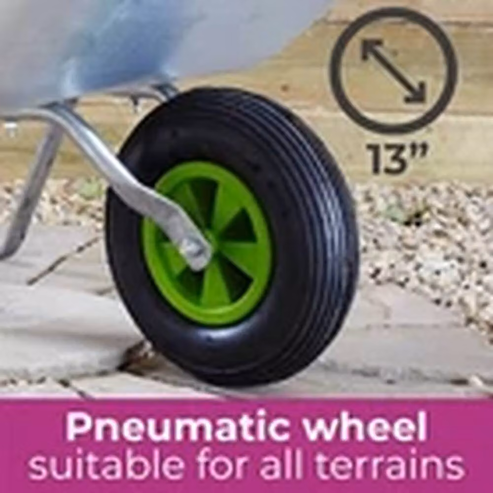 Havendro 65L Galvanised Steel Garden Wheelbarrow with Pneumatic Tyre in Silver – 3