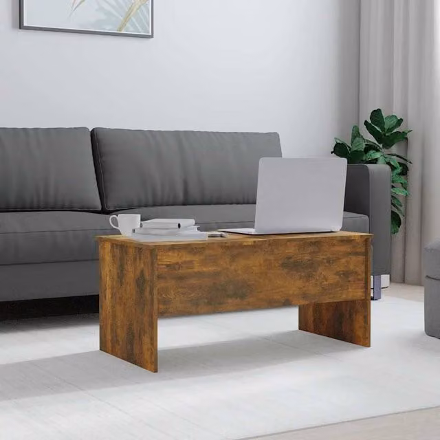 Berkfield Home Modern Rectangular Coffee Table in Smoked Oak Brown, W/D/H: 102 x 50.5 x 46.5 cm – 1
