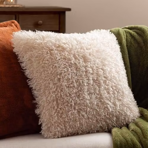 Furn Rowan Faux Fur and Velvet Decorative Cushion, Beige, W/D/H: 50 x 50 x 50 cm – 3