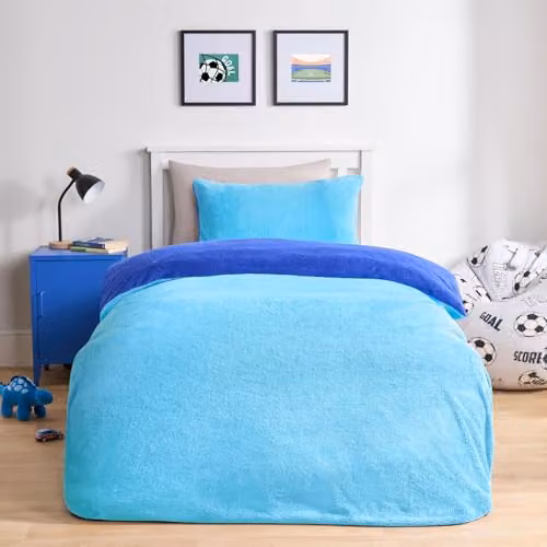 OHS Reversible Blue Teddy Duvet Cover and Pillowcase Set, W/D/H: 200 x 200 cm – 2