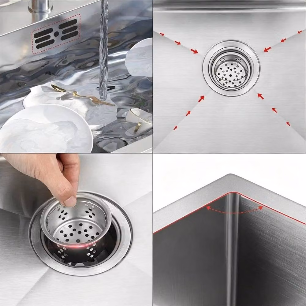 Kelvenix Large Super Deep Single Bowl Square Stainless Steel Kitchen Sink in Silver W: 100 cm, D: 52 cm – 3