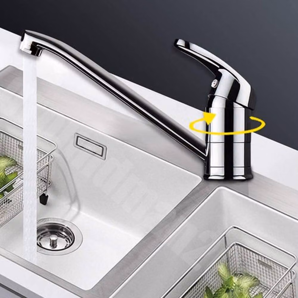 SPETLEK Modern Kitchen Sink Monobloc Tap with Single Lever and Swivel Spout in Silver Chrome – 3