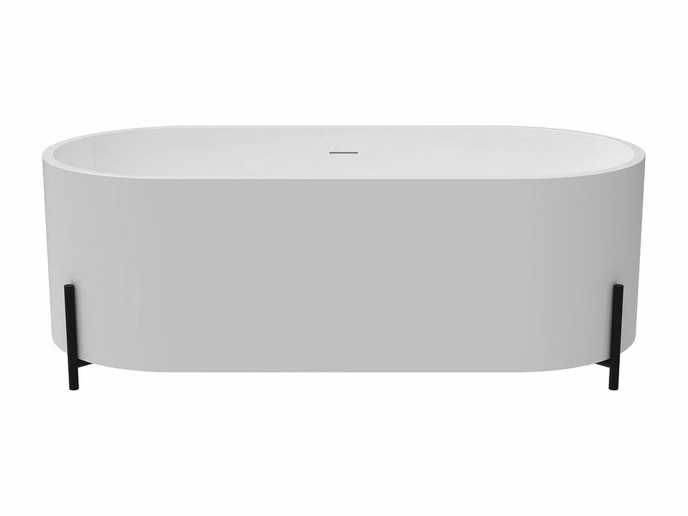 Vente-unique ALONSA White Oval Free-standing Acrylic Island Bath with Black Feet, W/D/H: 160 x 73.5 x 59 cm – 2