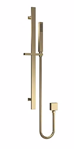 nuie A8167 Modern Square Shower Slide Rail Kit with Outlet Elbow, Flex Hose and Single Function Handset, Brushed Brass