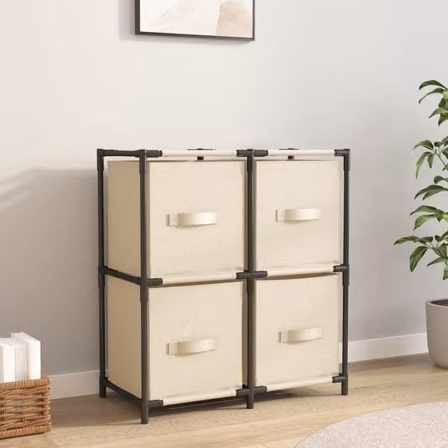 Berkfield Home Freestanding Storage Cabinet in Beige with 4 Fabric Baskets, W/D/H: 63 x 30 x 71 cm