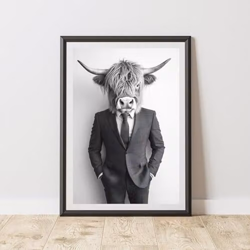 60 SECOND MAKEOVER Highland Cow Wearing A Suit Paper Poster, W: 21.0 cm, H: 29.7 cm