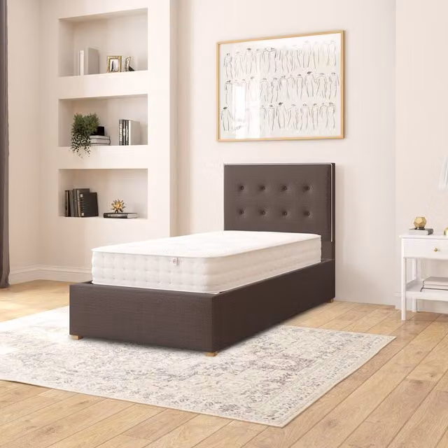 Aspire Presley Fabric Ottoman Storage Bed in Grey Saxon Twill, W/D/H: 90 x 190 cm