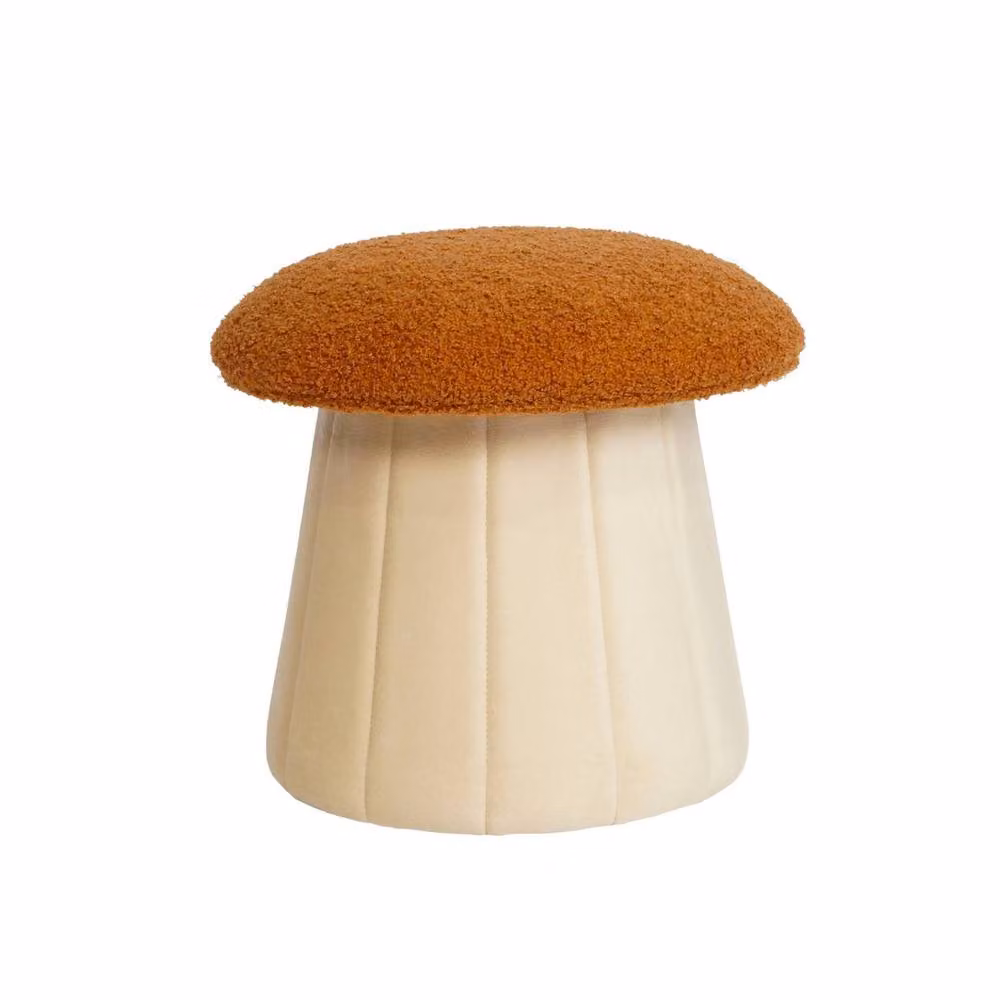 sweeek Children's Mushroom Pouf with Storage in Terracotta and Beige Teddy and Velvet Fabric – 2