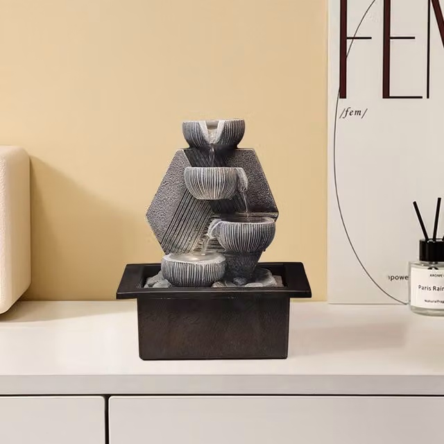 Breeins Resin Step Stack Tabletop Water Feature Indoor Fountain in Green, Sand or Grey