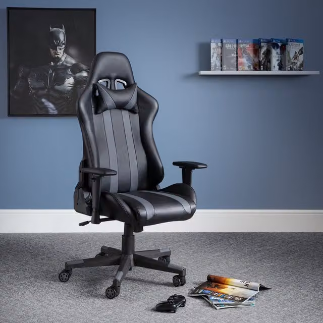 Julian Bowen Meteor Black and Grey Faux Leather Gaming Chair – 1