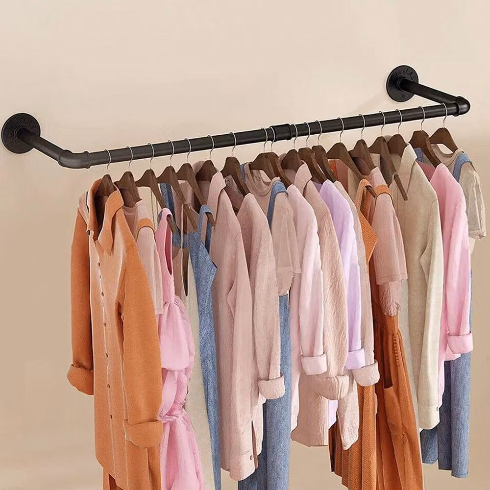 KORVIXA Matt Black Industrial Style Metal Wall-Mounted Continuous Linear Clothes Rail – 2