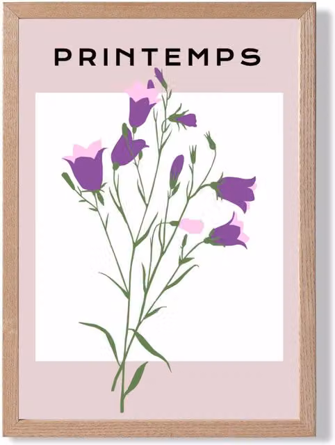 ARTZE Purple Wildflower Botanical Framed Print with Oak Wood Frame