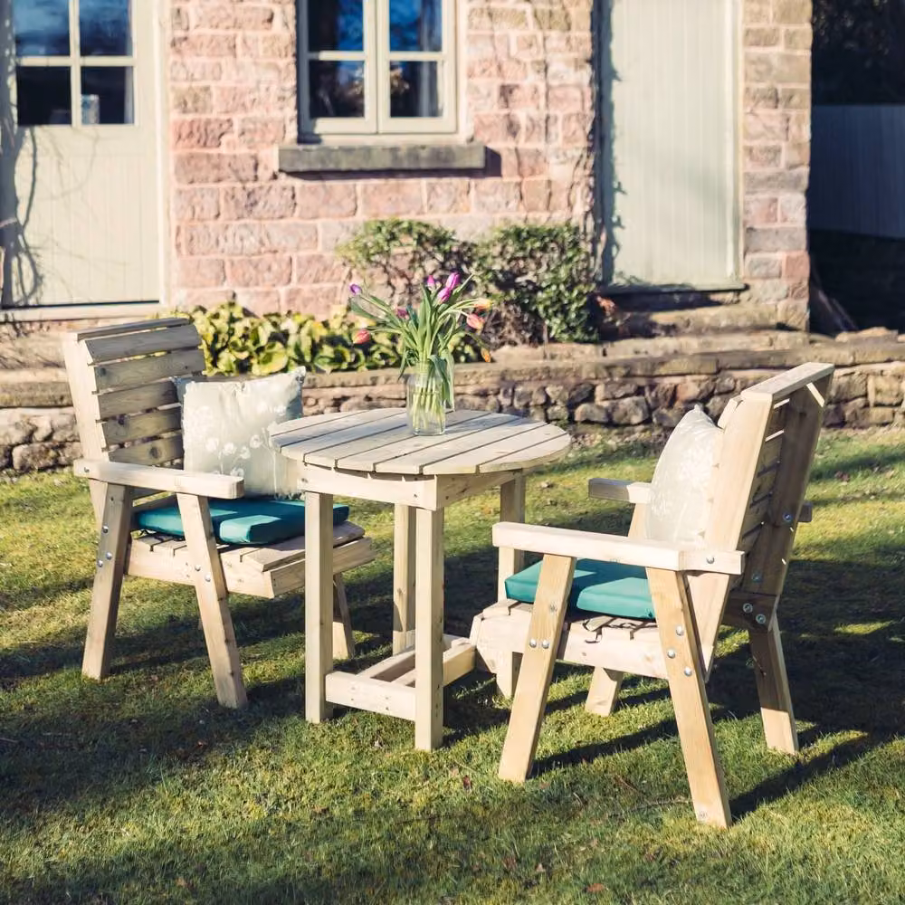 Churnet Valley Garden Furniture Ltd Clover Bistro 2 Seater Round Garden Table and Chair Set in Brown – 3