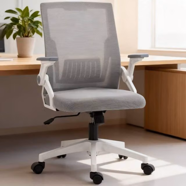 ERGOVEXA Modern Grey Fabric Task Chair with 360 Degree Swivel, Armrests and Castors for Home Office