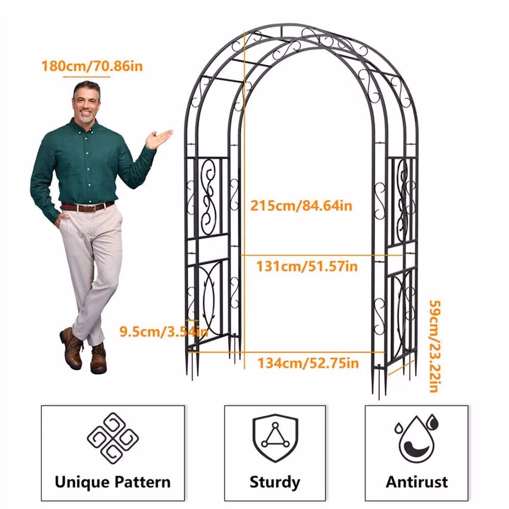 NESTLUNE Metal Garden Arch Trellis for Climbing Plants, Black, H 215 x W 100 x D 15 cm – 1