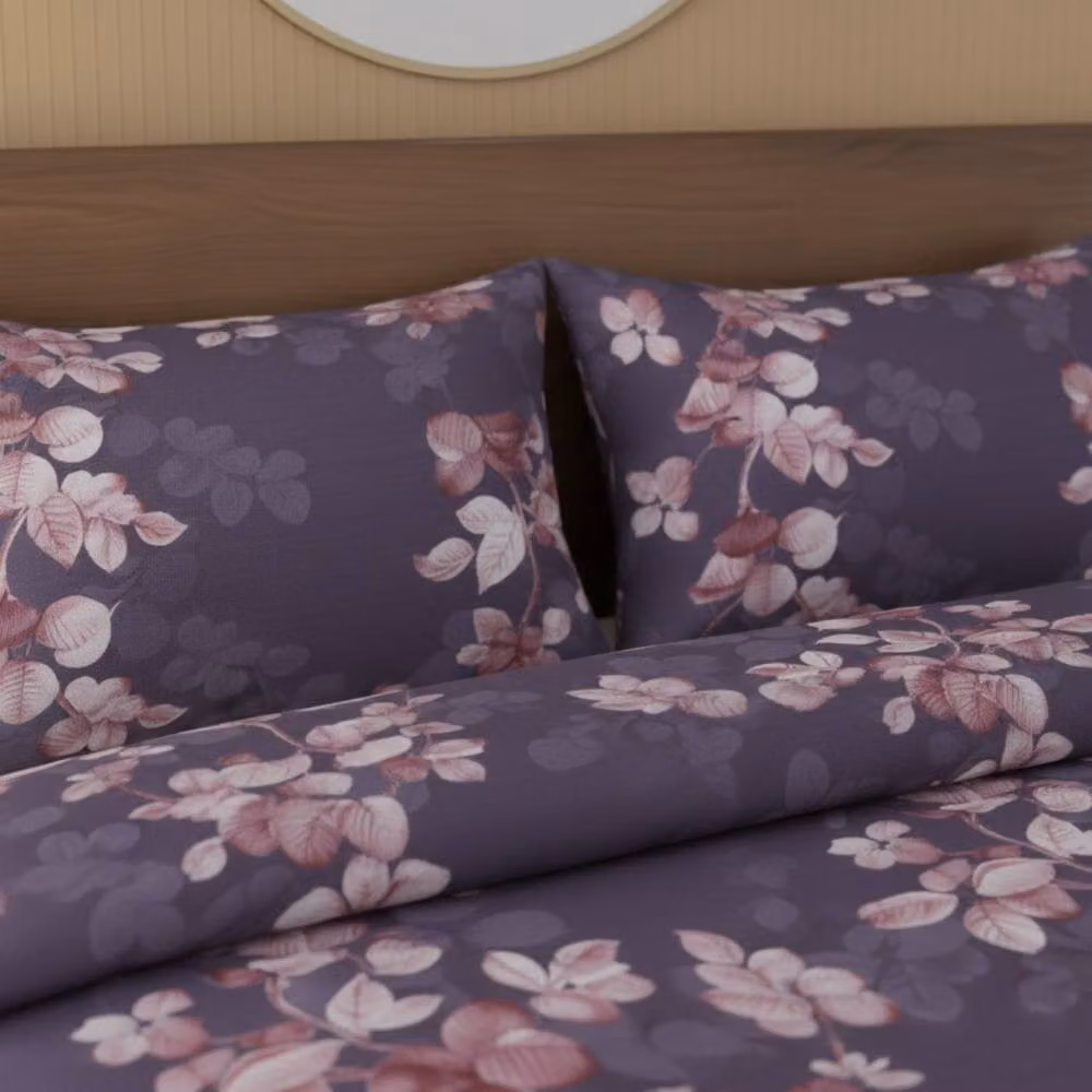 Snug City Bloomy Double Bedding Set with Duvet Cover, Pillowcase and Fitted Sheet in Purple Floral Microfibre – 2