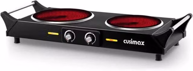 Cusimax Portable Ceramic Dual Hot Plate in Silver and Black, 2100W, W: 62.3 cm – 1