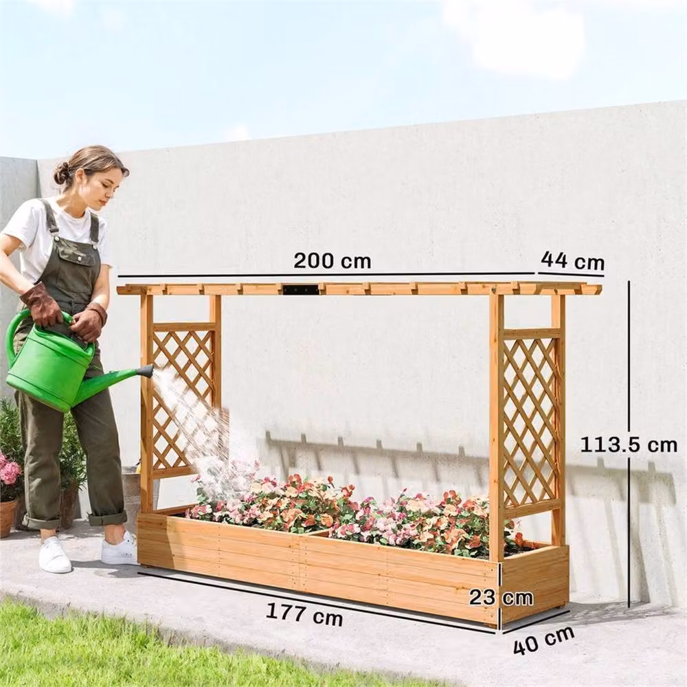 SPETLEK Natural Raised Garden Bed with Climbing Trellis in Brown – 2