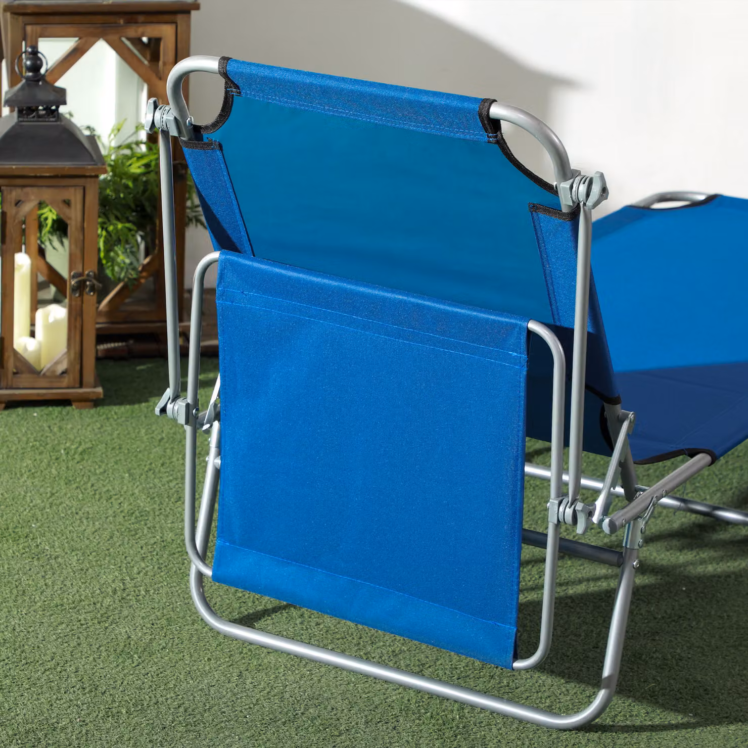 Outsunny Set of 2 Blue Foldable Outdoor Sun Loungers with Adjustable Backrest and Sun Canopy – 7