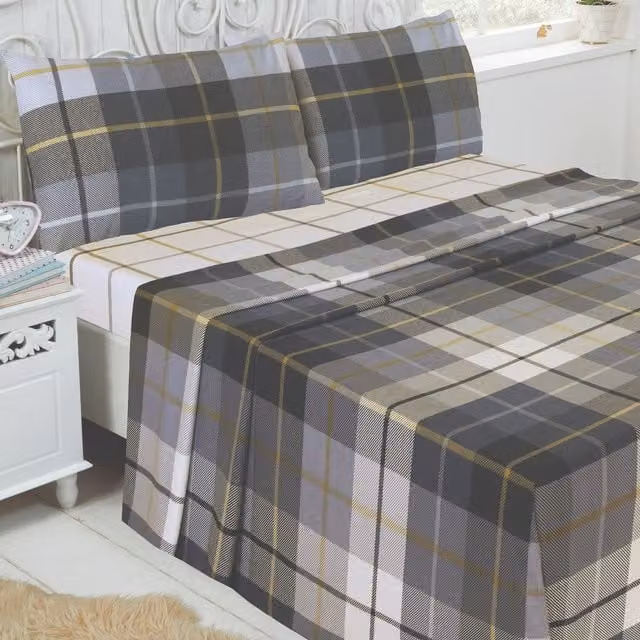 Rapport Home Blue Checked Flannelette Cotton Complete Sheet Set